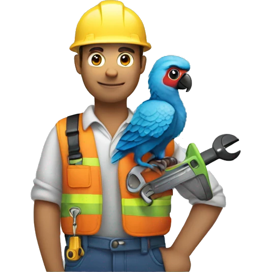 White skinned Engineer carrying a wrench and has a parrot on top of his shoulder emoji