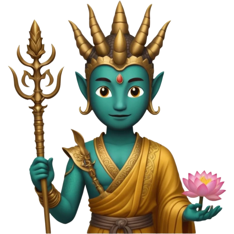 man with dragon head, scepter, buddhism, lotus emoji