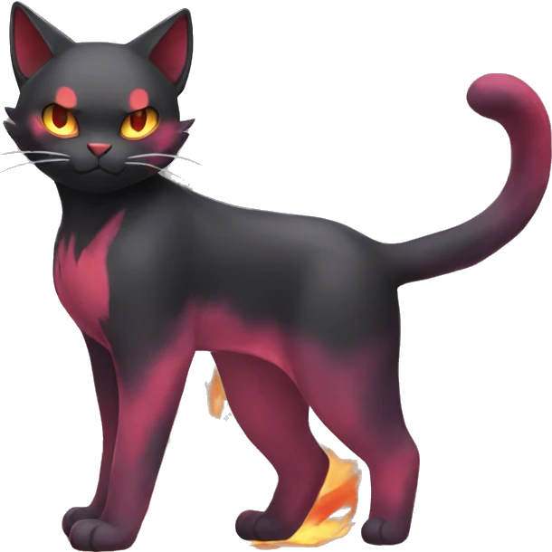 Shiny Black-Red Dark-type-Fire-type-Fakémon-Cat full body emoji