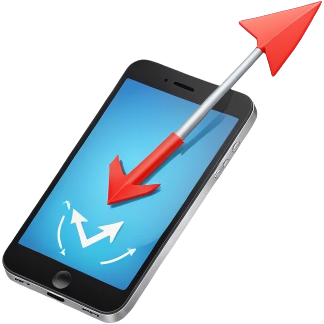 mobile phone and arrow coming out emoji