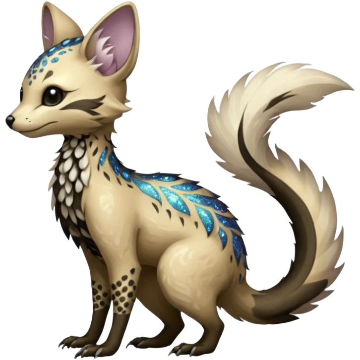 Feral Rare Fantasy Dark sparkly shiny Vernid-Trico-species by LiLaiRa, random markings, tufted tail, tufted ears, full body emoji