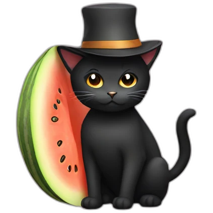 Black cat with a melon hat emoji