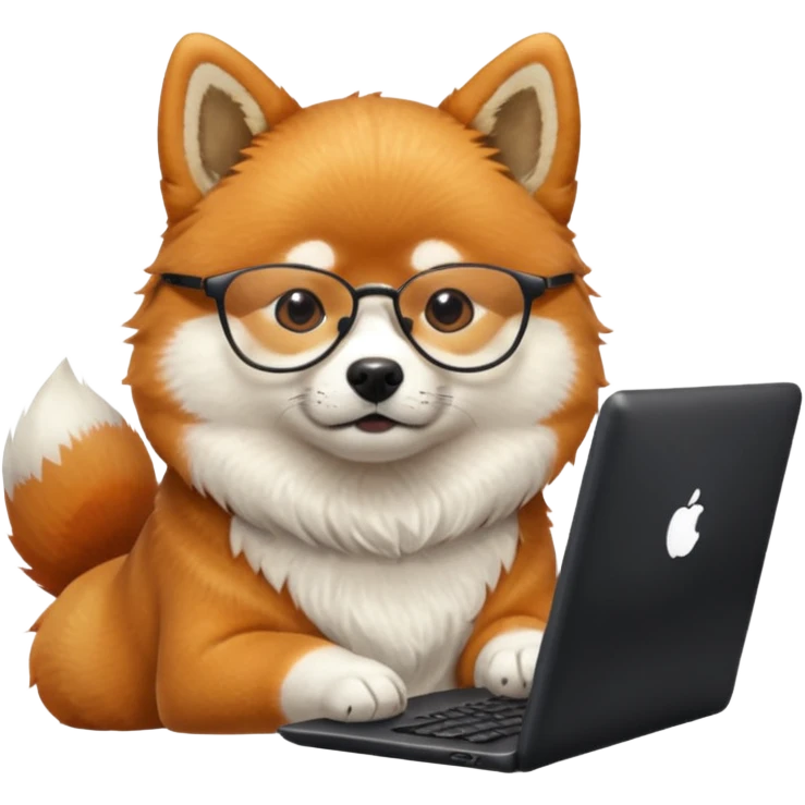 shiba inu with eye glasses and computer creative emoji