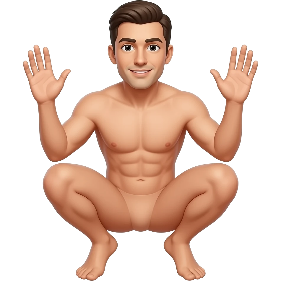 Nude guy, crouching hands up emoji