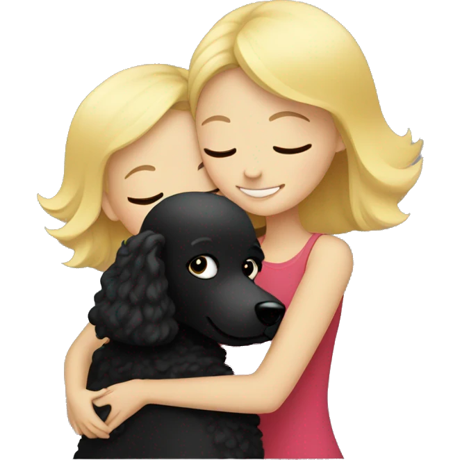 Blonde girl hugs black poodle emoji