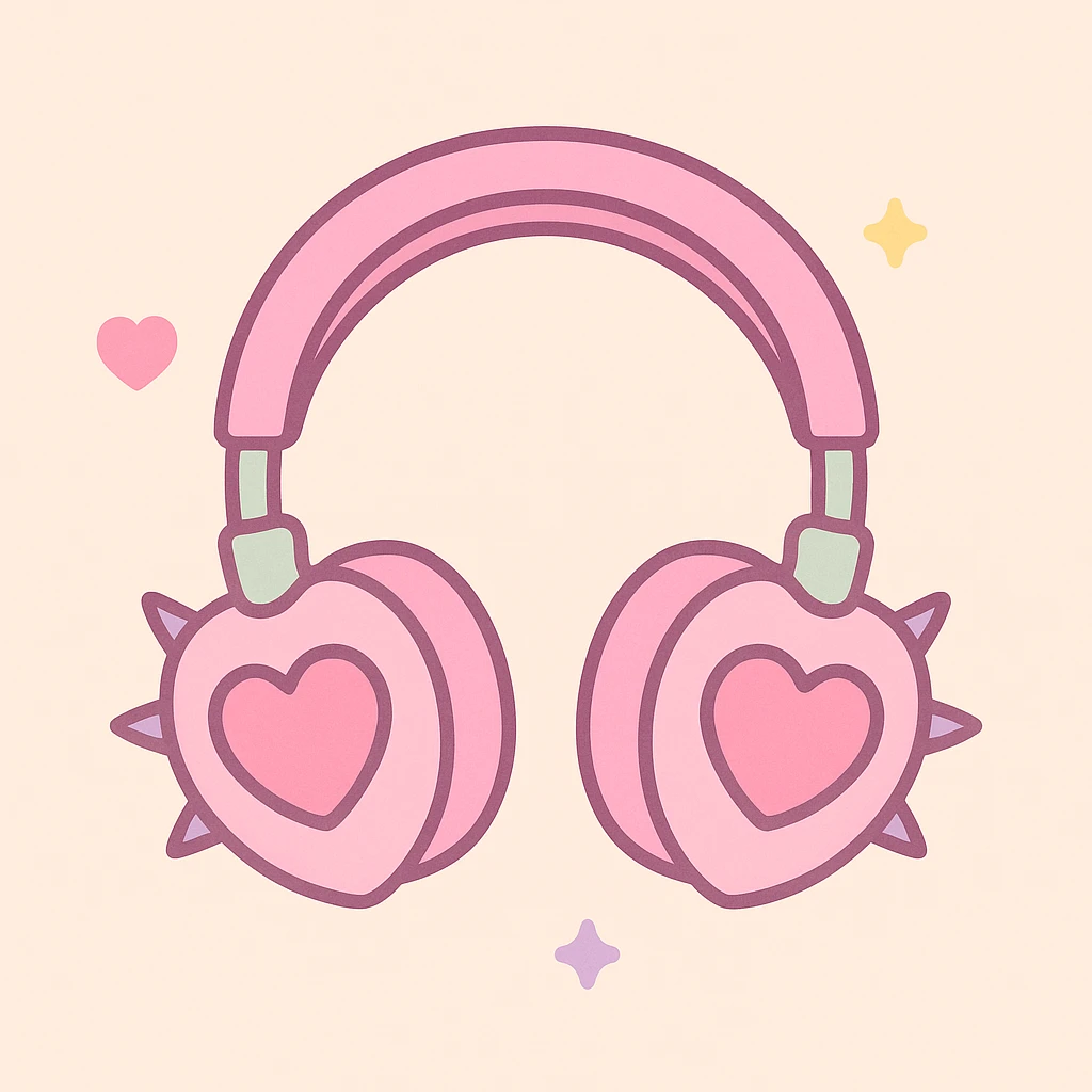 pink gothic headphones with heart-shaped ear cups and spikes emoji