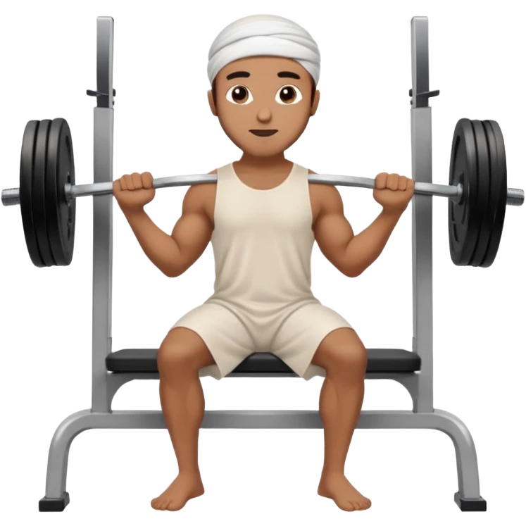 brown muslim man pushing weight wearing thobe on bench press emoji