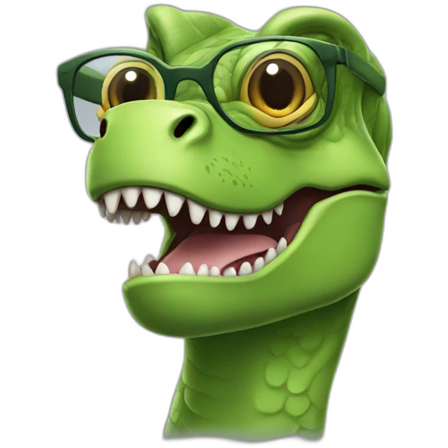 elderly green t rex with glasses emoji
