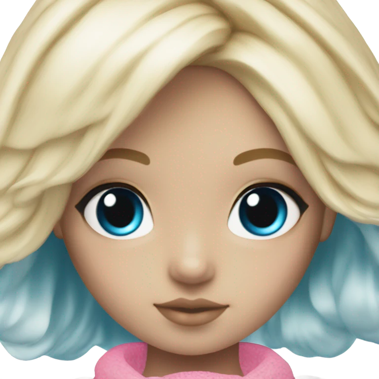 ocean blue doll eyes, blonde hair, feminine, pink, girl, angelic emoji
