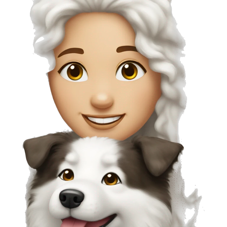 Happy samoyed with brunette curly girl emoji