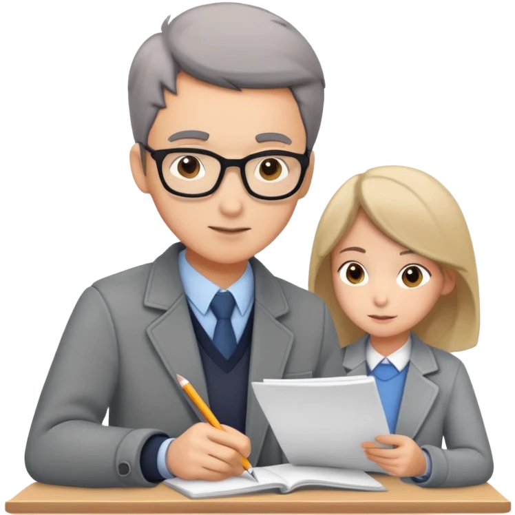 tutor in gray jacket checking student’s homework    emoji