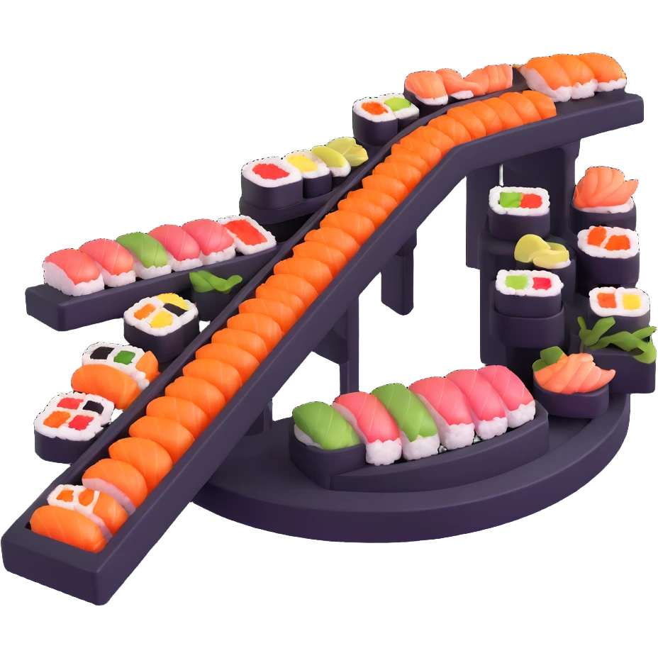 rotating sushi conveyor belt restaurant with colorful sushi plates emoji