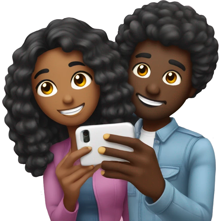 Pareja de pelo negro haciéndose un selfie emoji
