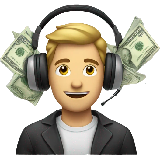 a man wearing headphones fanning money emoji