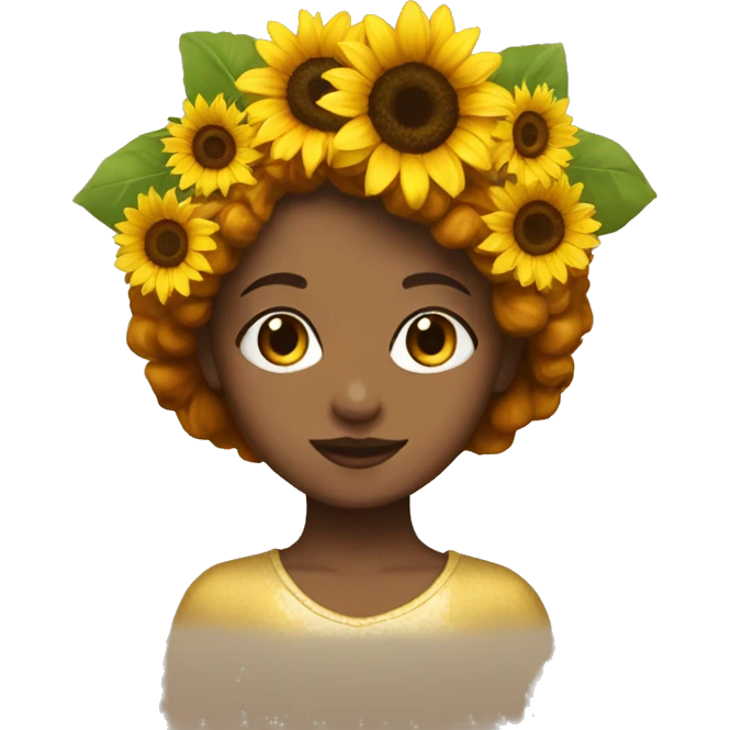 brown eyes girl with pixie hair and a sunflower crown emoji