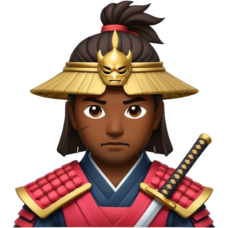 Cinematic Realistic Samurai Pop Culture Emoji, depicted with a noble, stoic portrayal of a samurai warrior rendered with crisp detail and dramatic, traditional lighting. emoji