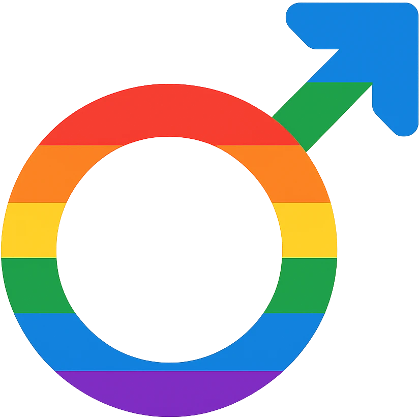 Create a minimal male gender symbol emoji with flat rainbow colors, suitable for a Discord role icon, with a transparent background. The style should be simple and clean, resembling minimal emoji style. emoji