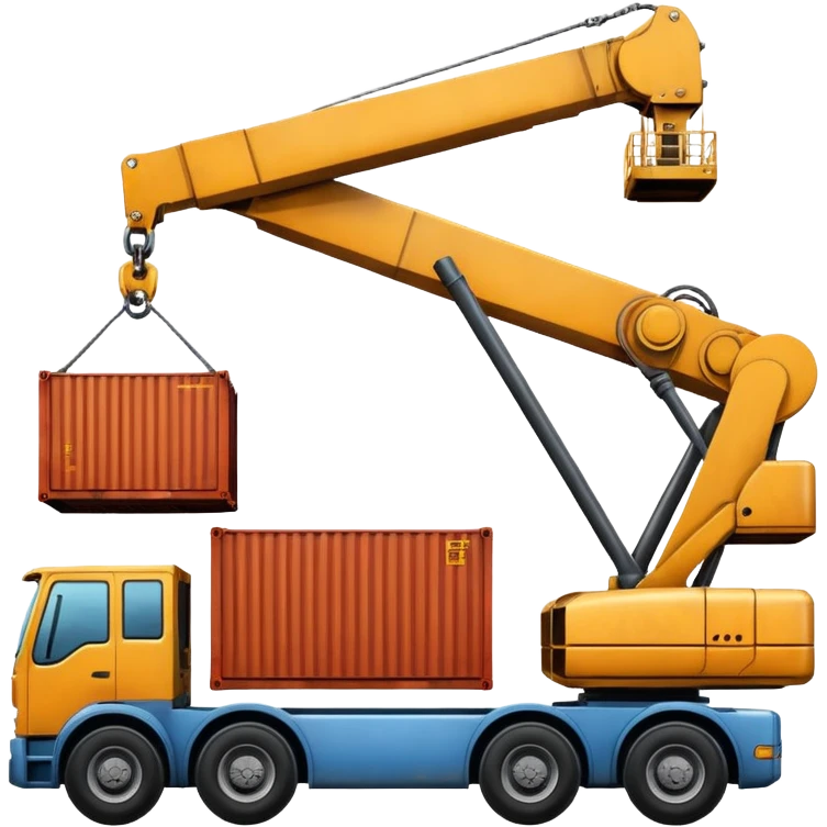 Container being lifted by a large machine, import. emoji