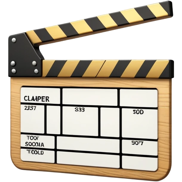 film clapper board with gold top section, white bottom section, and a bold diagonal line emoji