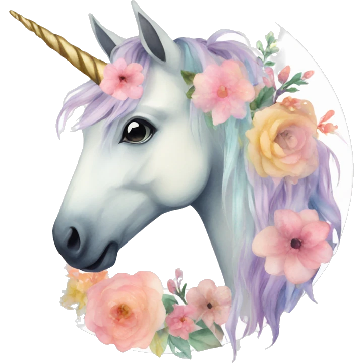 Watercolor floral unicorn emoji