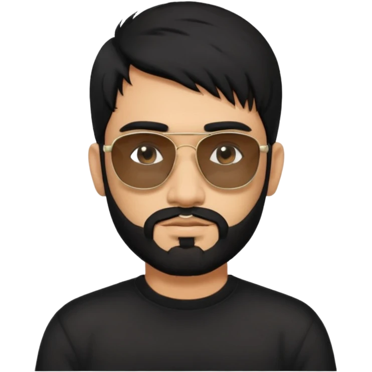 Indian man with  black mullet  and beard and black sunglasses and black jumper emoji