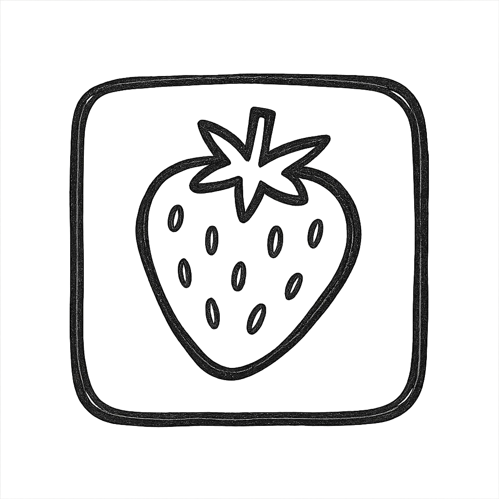 strawberry button as a hand drawn outlined icon, playful and sketchy emoji