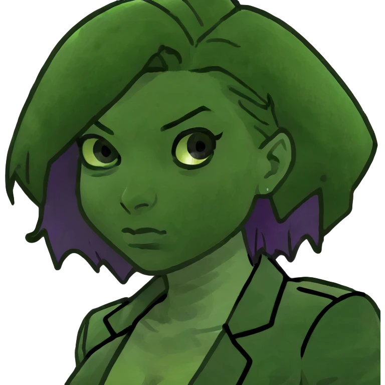 Man with stylish green jacket and purple hair, strong pose, bold expression, modern clothing style emoji