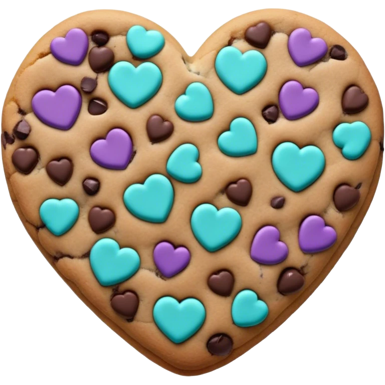 Purple and teal chocolate chip cookie heart emoji