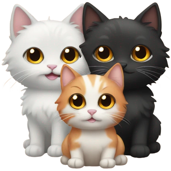 three cat besties. One is orange and fluffy one is cream and fluffy one is black  emoji