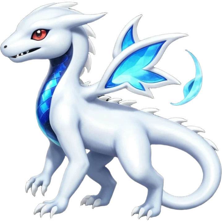 White iridescent Salandit-Absol-Shinx-fusion-hybrid, full body emoji