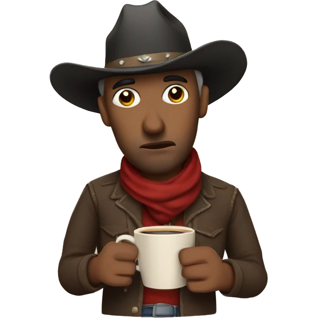 sad cowboy with mascara running holding a coffee with long nails emoji