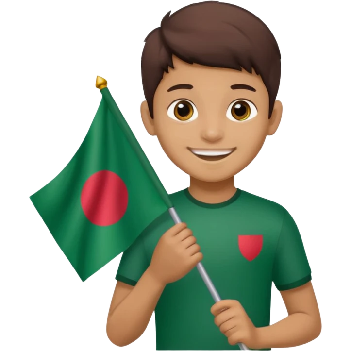 A boy is standing with the flag of Bangladesh 🇧🇩 emoji