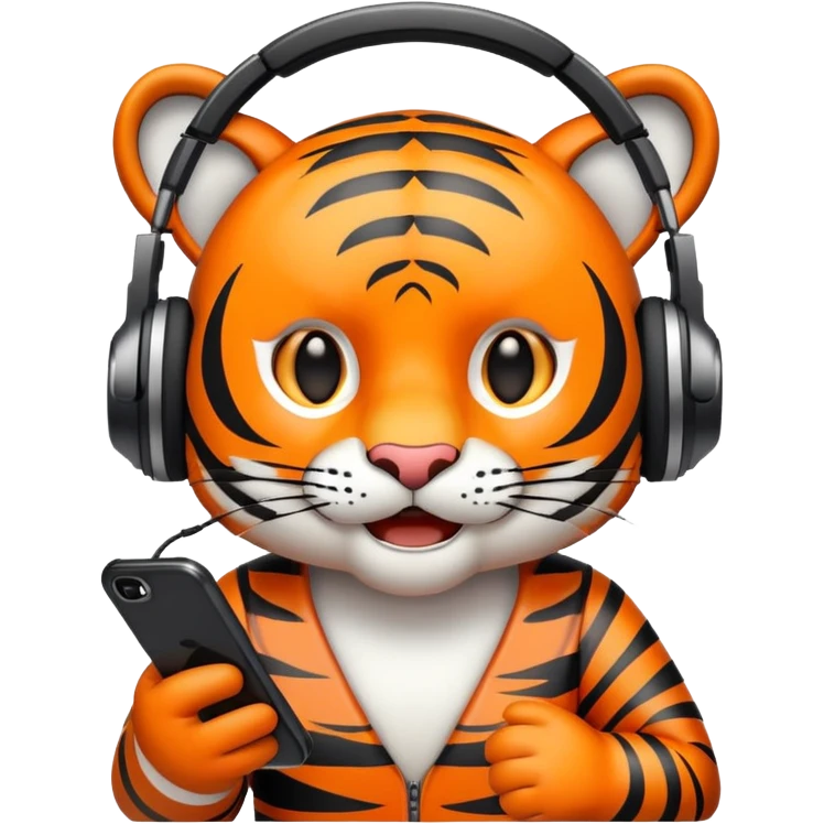 tiger face holding mobile phone playing games for Twitch emote emoji