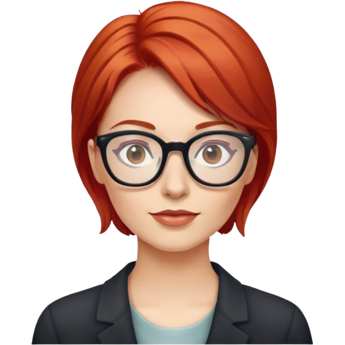 Woman with red hair wearing glasses emoji
