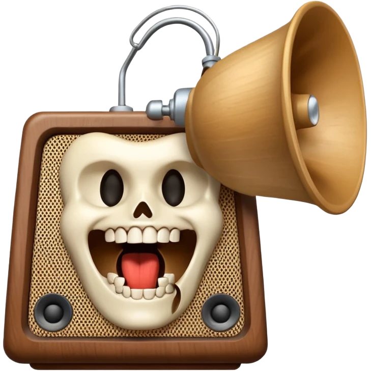 Old speaker with human teeth pouring out instead of sound. emoji