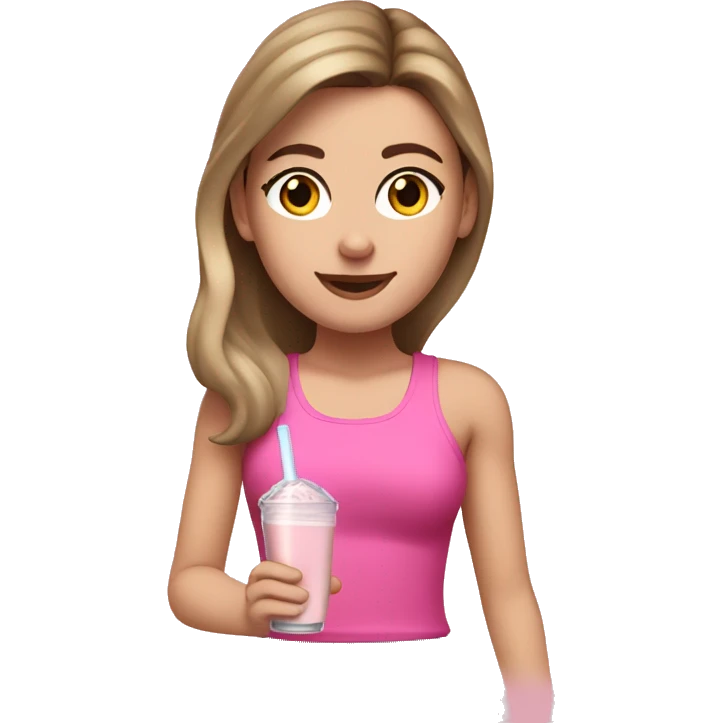 Brown straight haired white girl in pink croptop drinking protein shake emoji