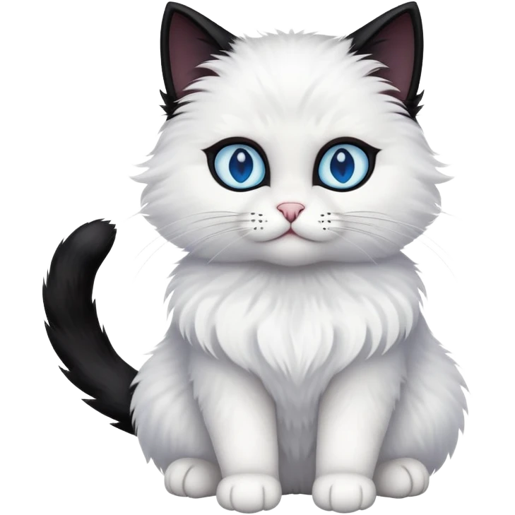 black cat with blue eyes, fluffy, white chest and white face emoji