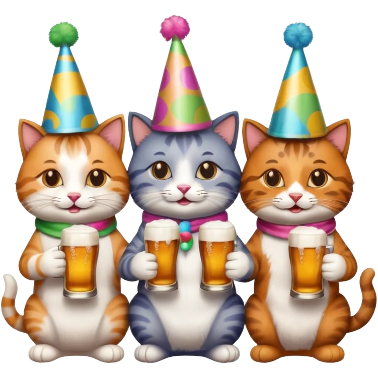 four happy cats drinking beers together emoji