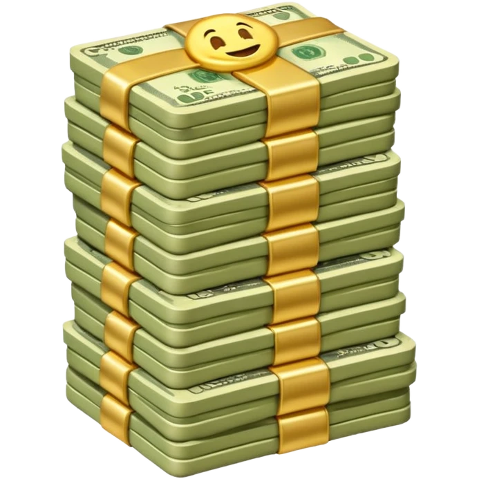 stack of money emoji,
cute emoji style, mobile game emoji,
soft 3D look, smooth gradients,
white outline sticker style,
no background emoji