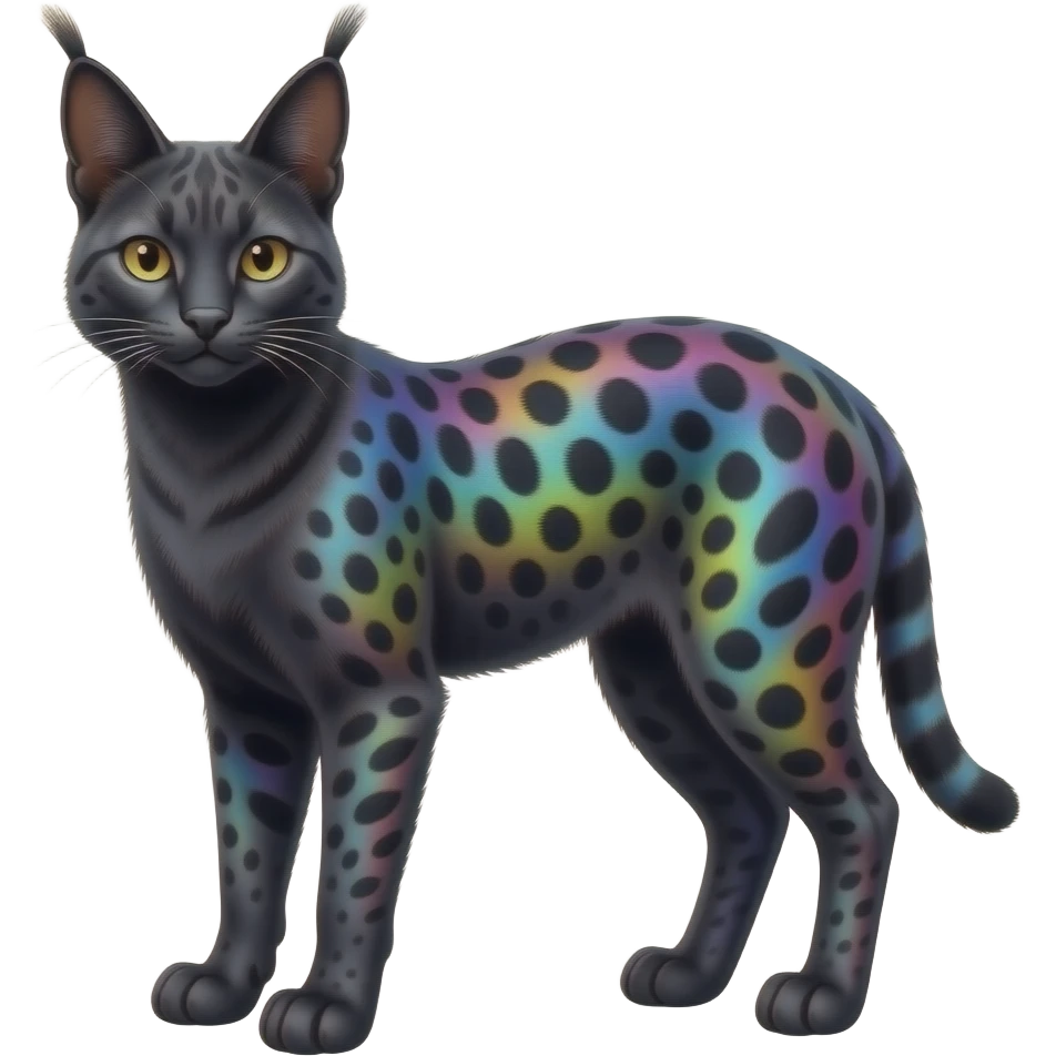 Black Melanistic iridescent colorful  Realistic Serval-Caracal-hybrid-fusion emoji