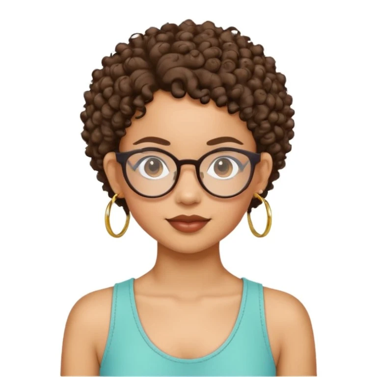 a lightskin mixed girl with hoop earrings and curly hair with glasses and an arabic girl with pixiee cut emoji