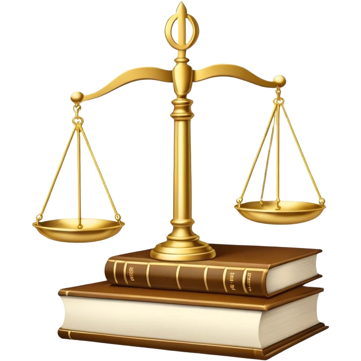 An icon featuring scales of justice, a gavel, and a legal book, symbolizing the study of law. The design includes courthouse pillars in the background, representing authority and legal systems. Transparent background highlights the principles of justice, order, and legal education. emoji