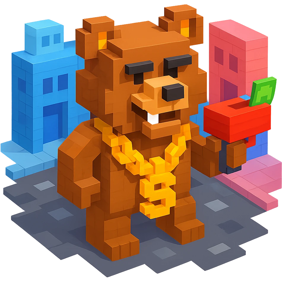 Russian grizzly bear with a rapper chain and a money gun, standing in a city alley emoji