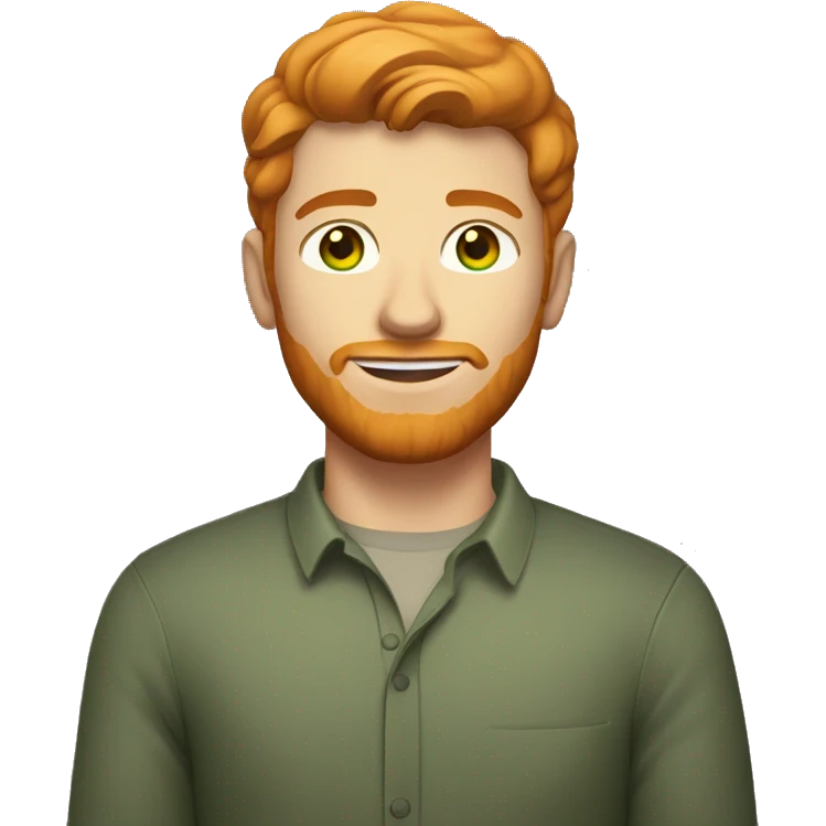 A handsome man with a tall build, ginger short hair and light green eyes with a unique shade. emoji