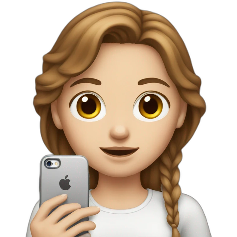 White girl with brown hair playing on her phone emoji
