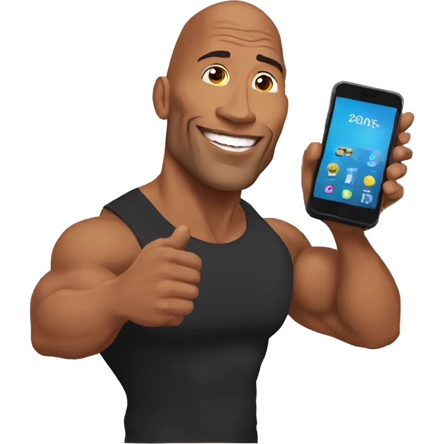 dwayne johnson with a mobile phone emoji
