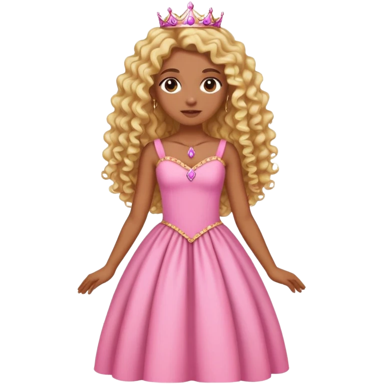 Brown skin princess with blonde curly long hair pink dress adult emoji