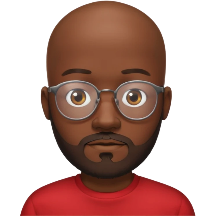 bearded black bald man with eyeglasses with red shirt emoji