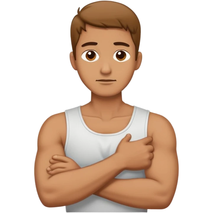 Guy with crossed arms holding neck ￼ emoji