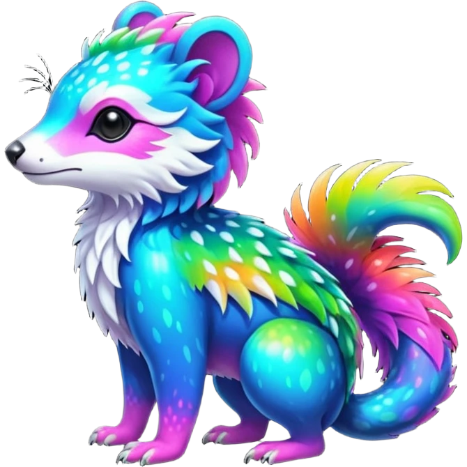 Colorful neon-colored tropical exotic shiny beautiful fantasy-Cacomistle-oncilla-animal-hybrid (full body) emoji
